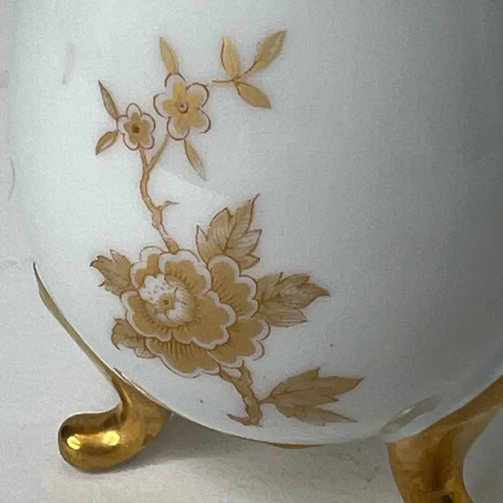 Limoges Egg Shape Vase France Porcelain 24 Kt Gold Rose 3 Footed Hand Painted